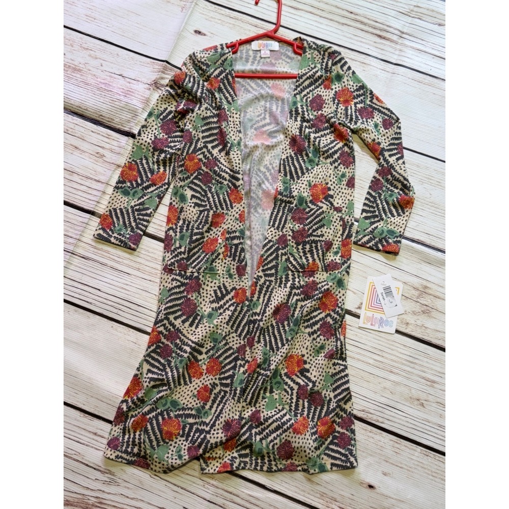 LuLaRoe‎ Sariah Kids Cardigan S Small Duster Floral Geometric Open Front NWT
